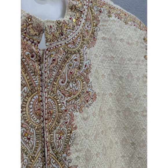 Ainit Ethnicwear Kurta Mens Elegant Cream Embroidered Indian Pakistani Size S/M? - Picture 5 of 12
